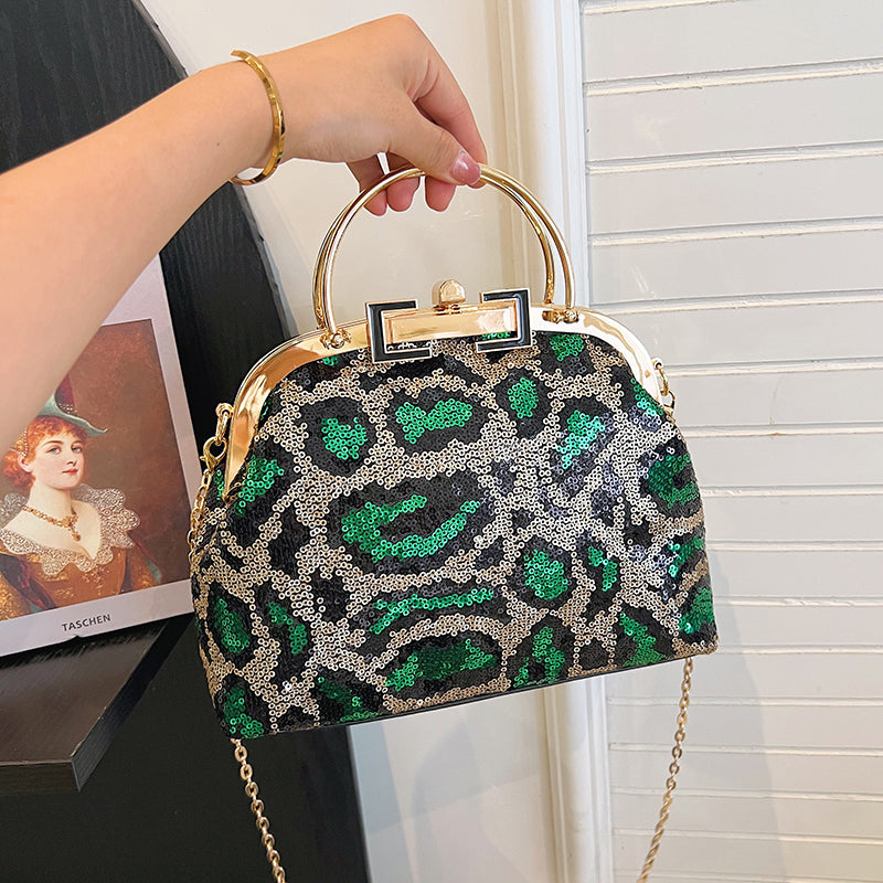 Sequin Leopard Print Clutch Bag