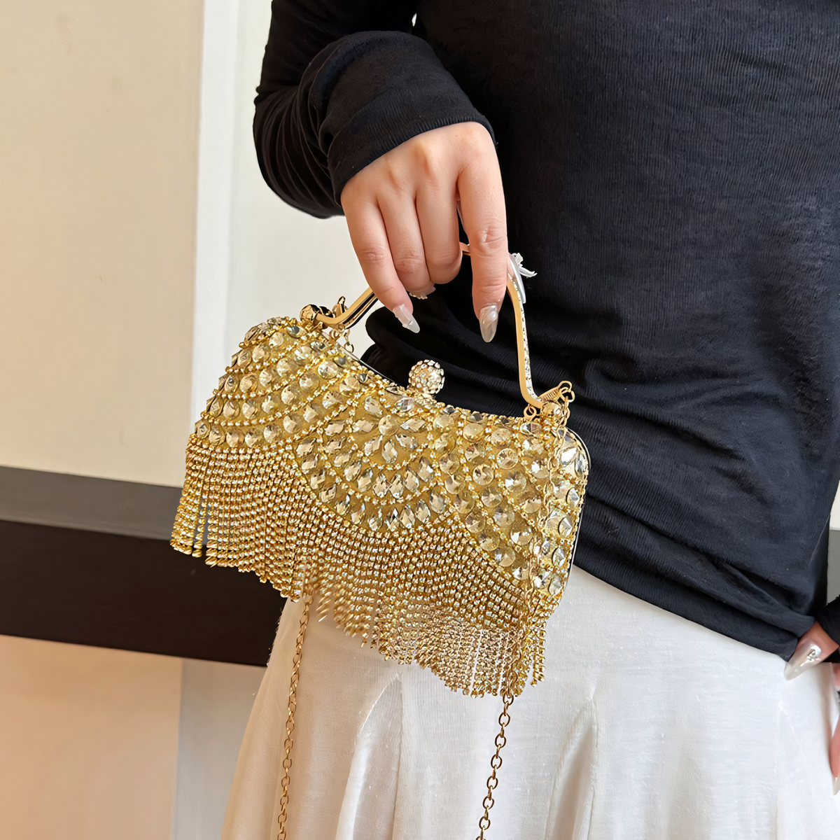 Crystal Tassel Evening Clutch Bag