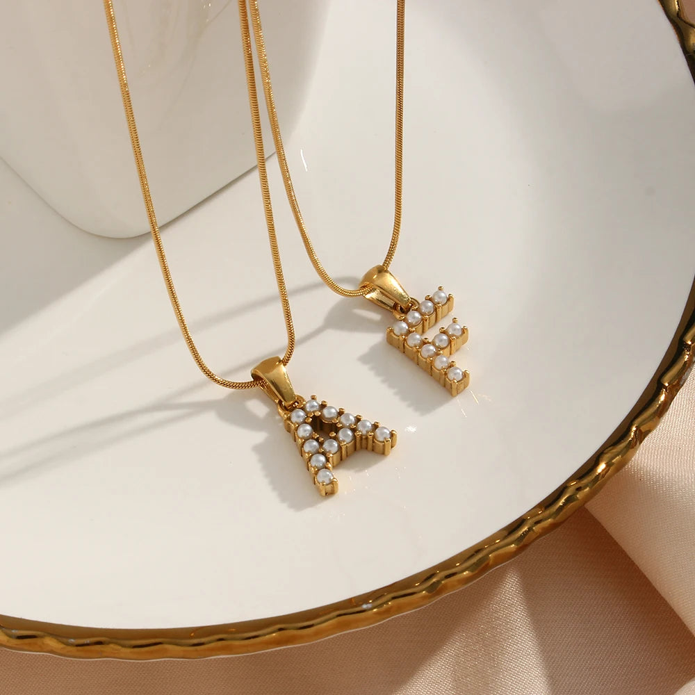18k Pearl Initial Snake Chain