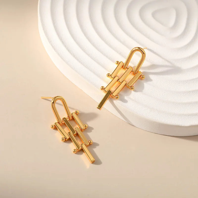 18k Geometric Bar Earrings