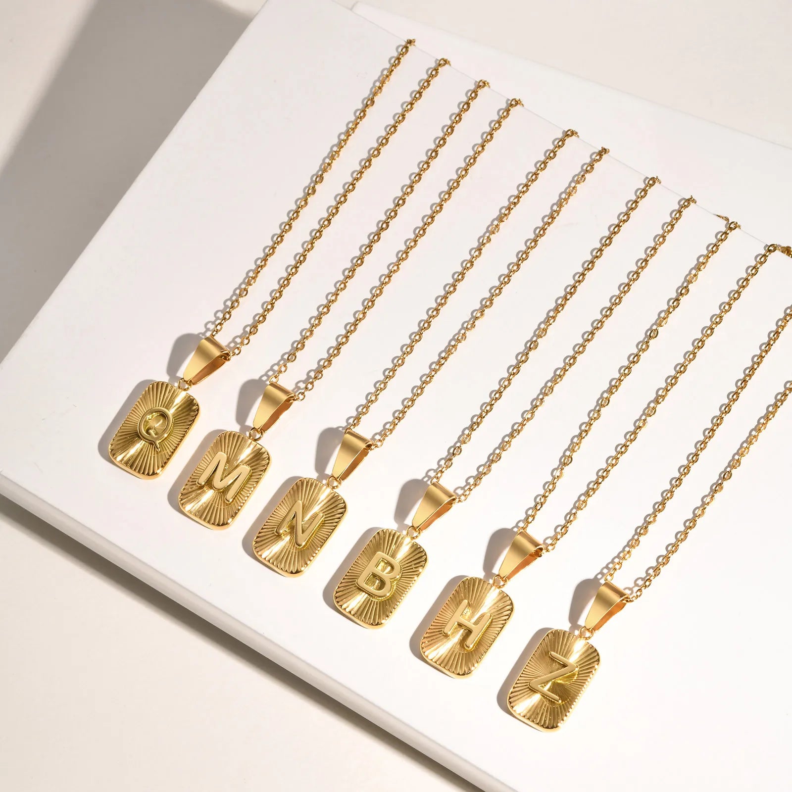 18k Square Ray Initial Necklace