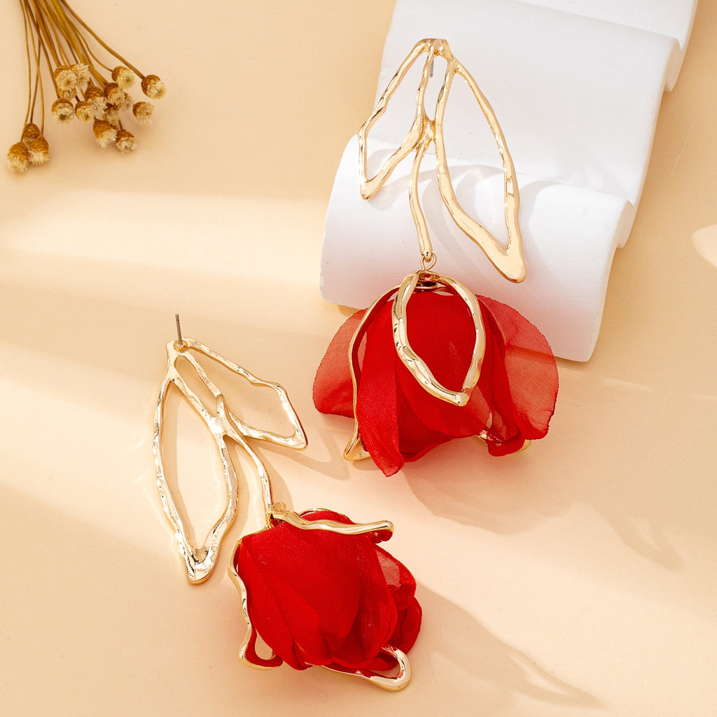 Fabric Rose Drop Earrings