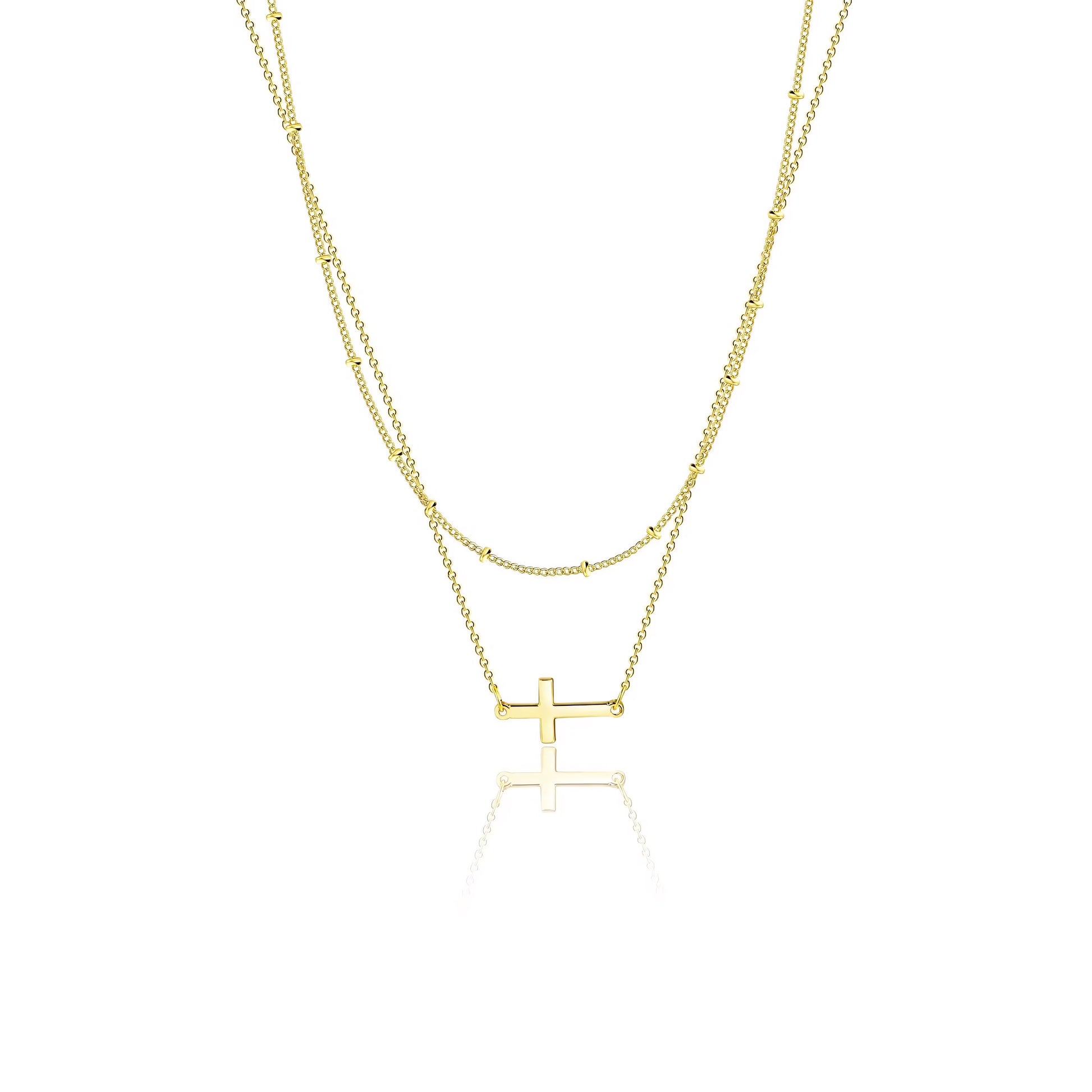 2PC 14k Dainty Cross Layering Necklaces