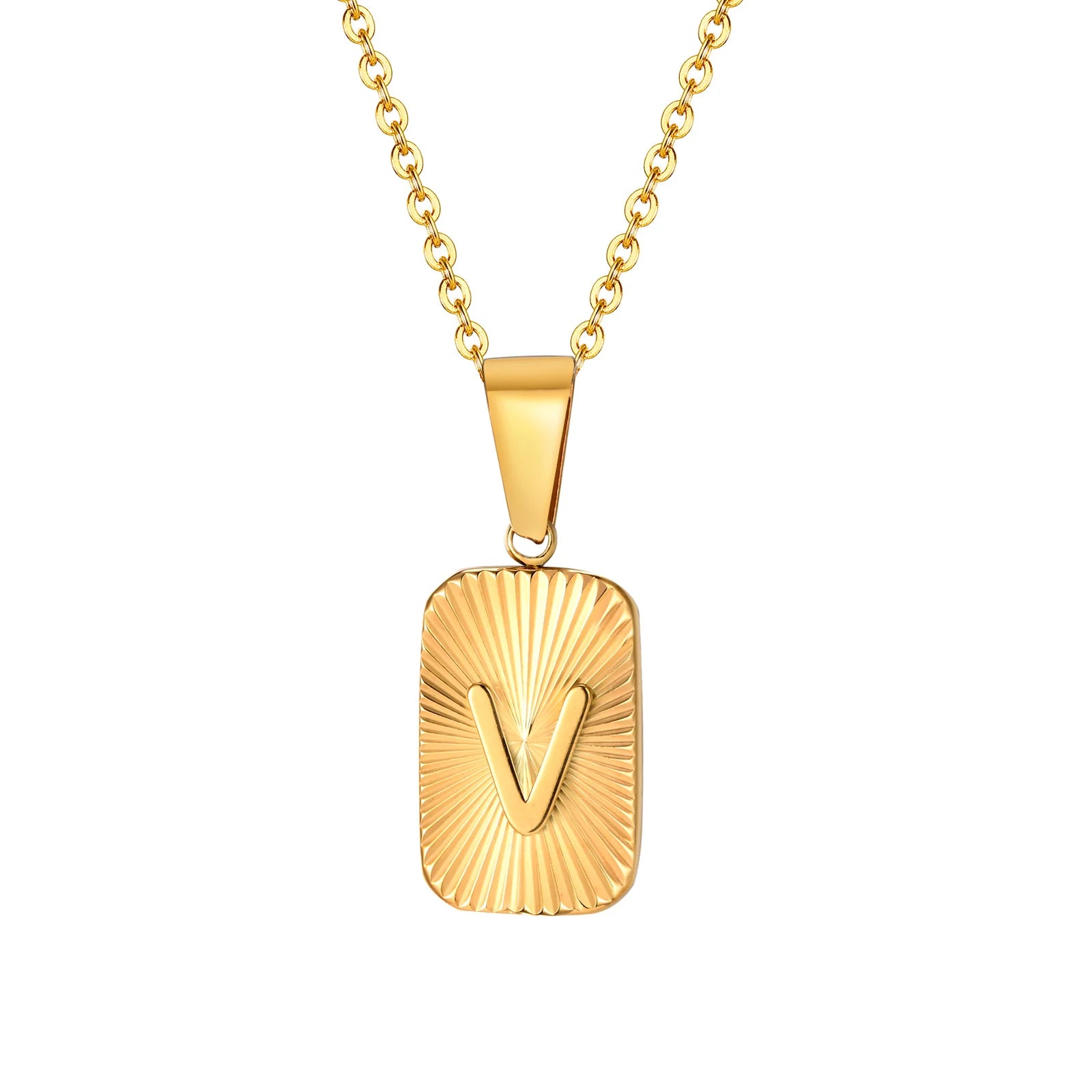 18k Square Ray Initial Necklace
