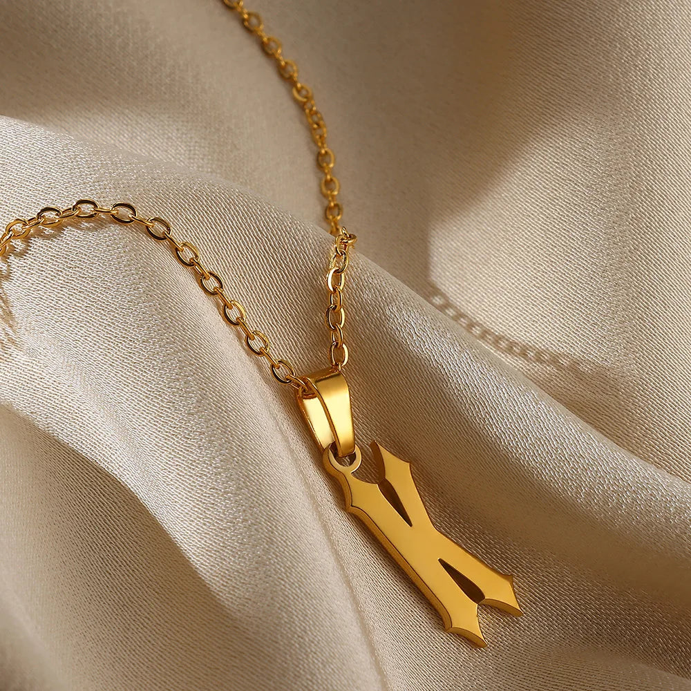 Old Gothic Initial Necklace