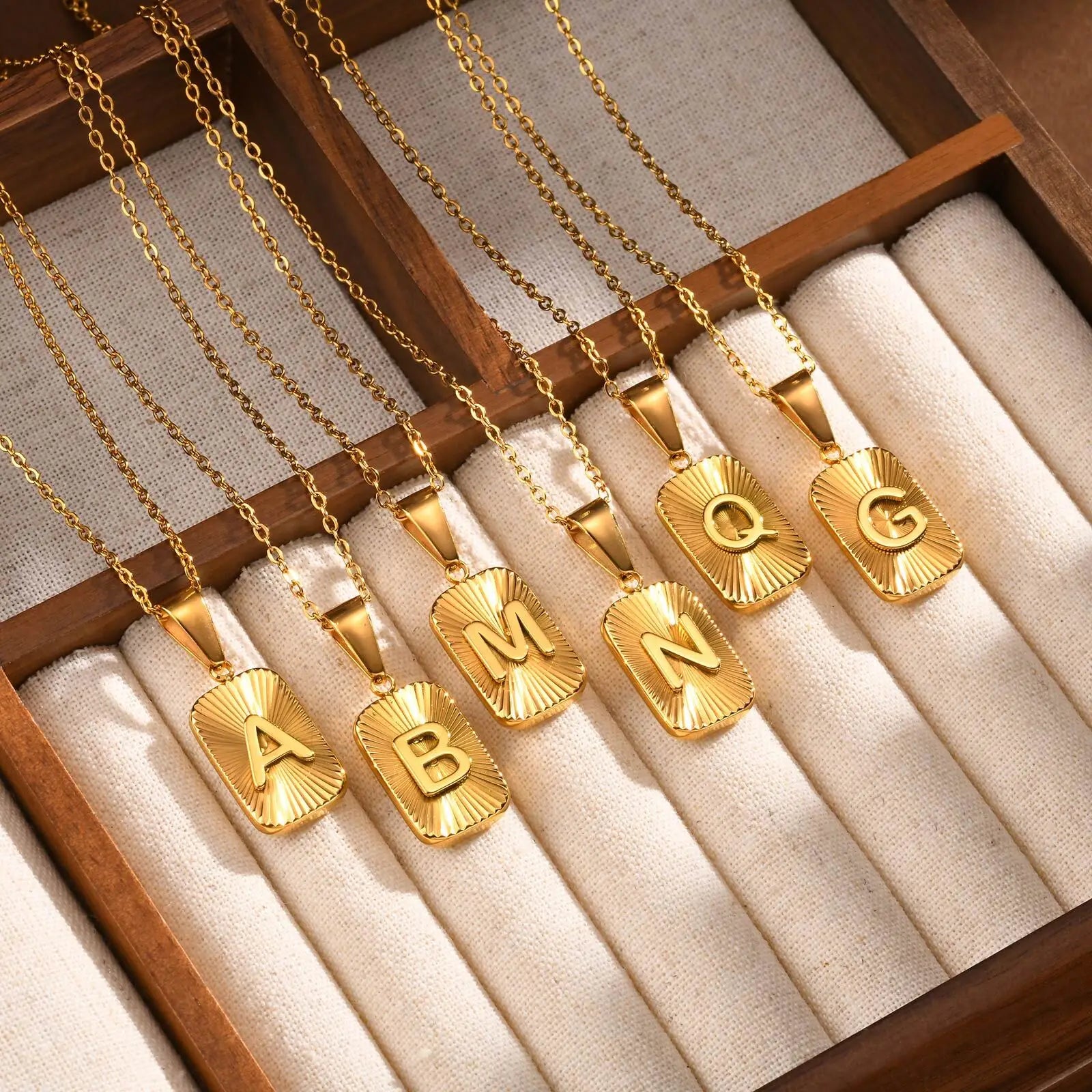 18k Square Ray Initial Necklace
