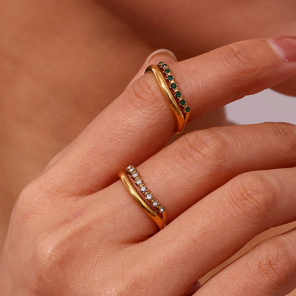 18k Dual Layer Paved Ring