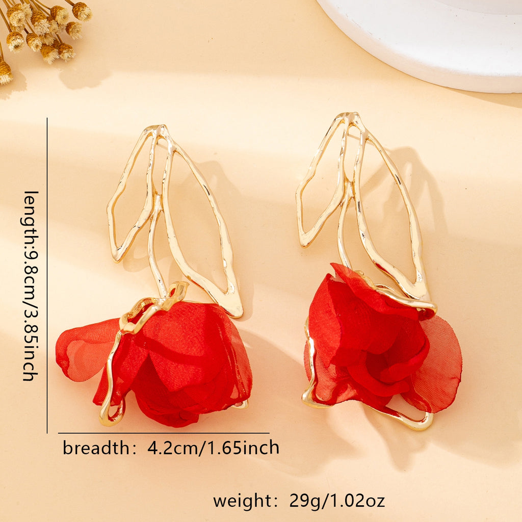 Fabric Rose Drop Earrings