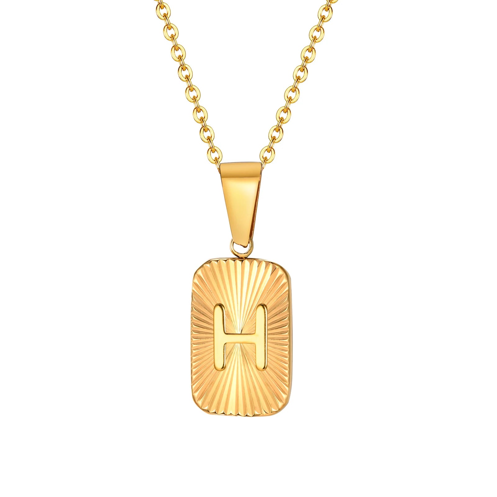 18k Square Ray Initial Necklace