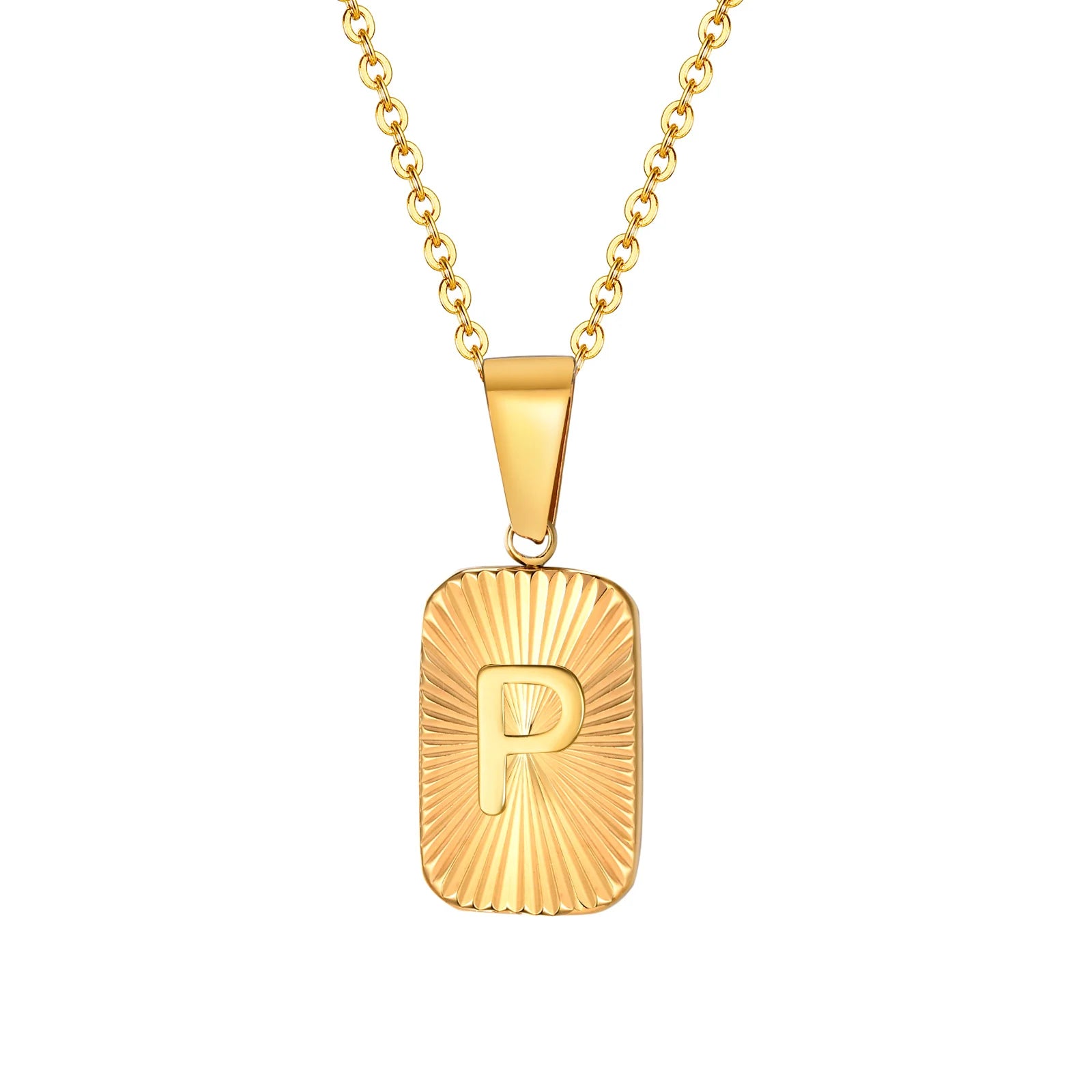 18k Square Ray Initial Necklace