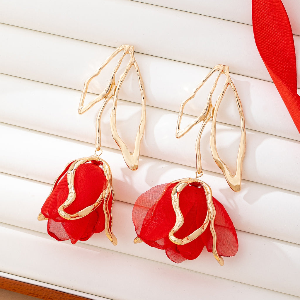 Fabric Rose Drop Earrings