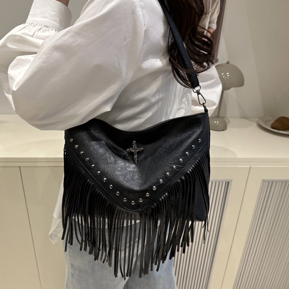 Western Cross Fringe Purse