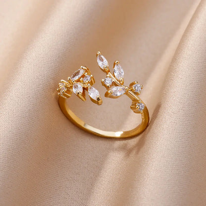 Crystal Leaves Ring