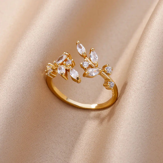 Crystal Leaves Ring