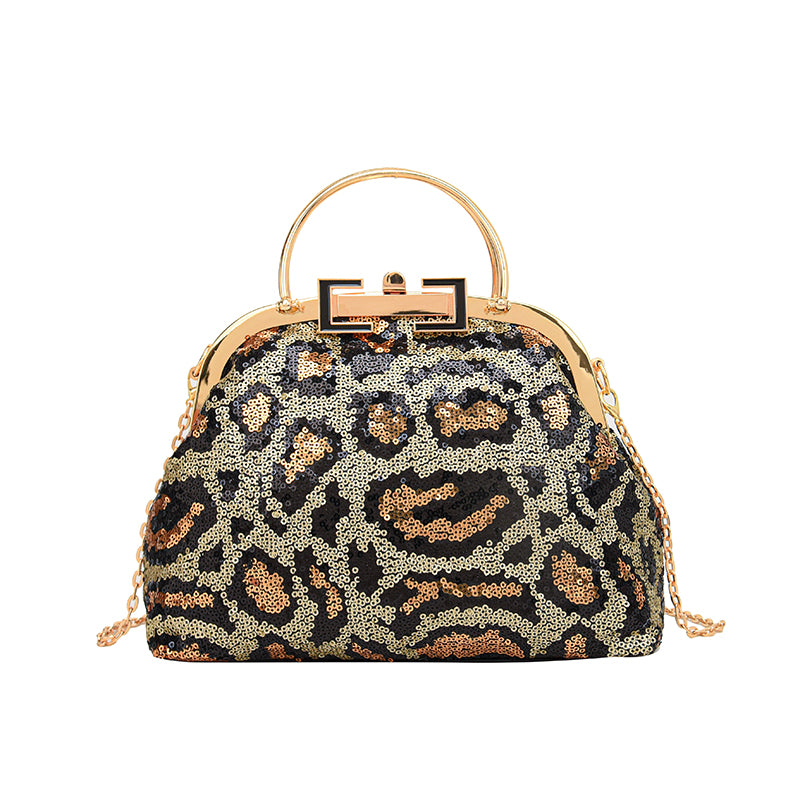 Sequin Leopard Print Clutch Bag