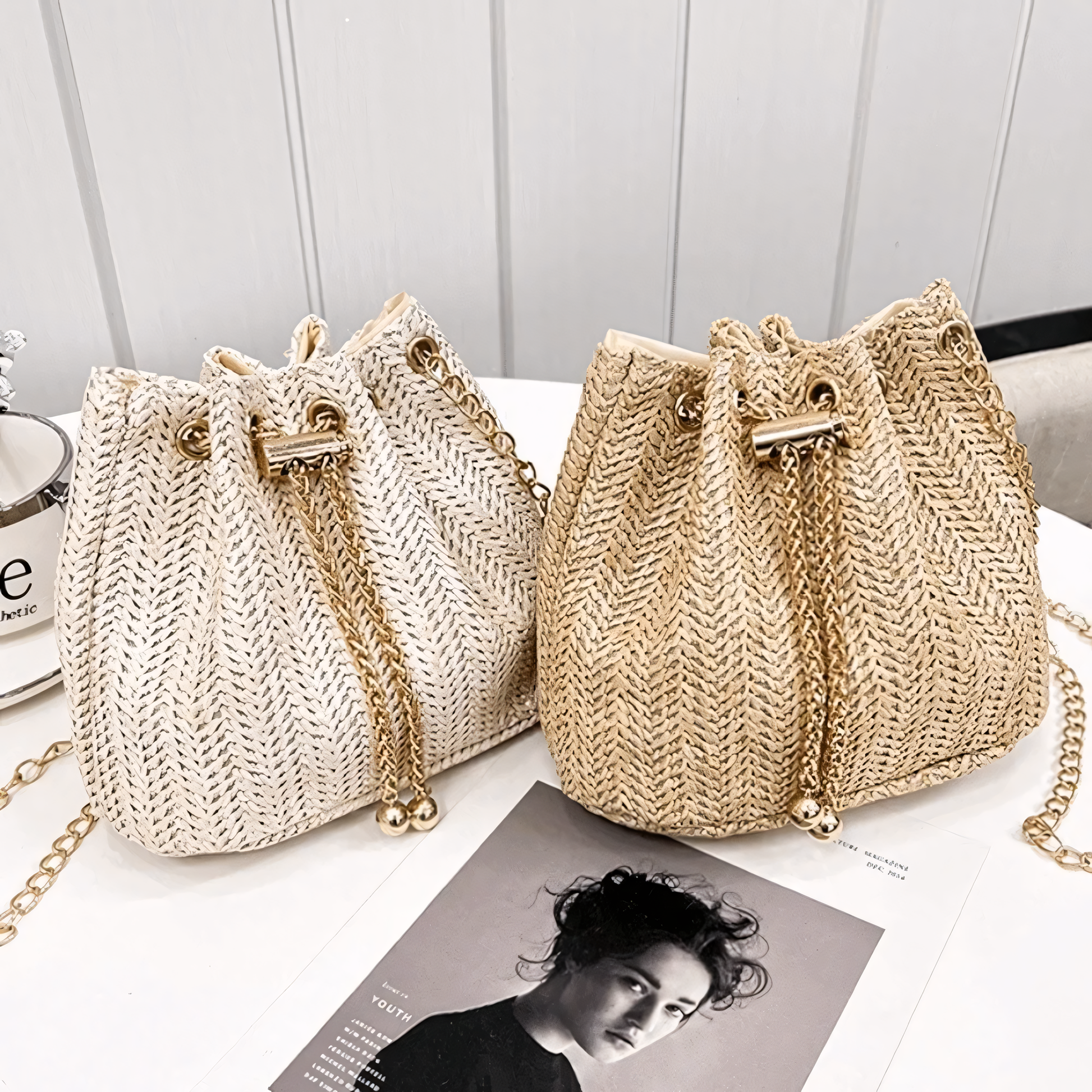 Chevron Weave Bucket Bag
