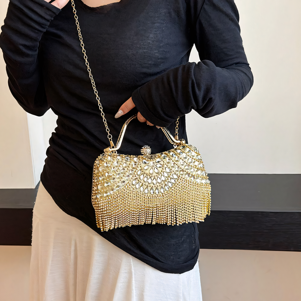 Crystal Tassel Evening Clutch Bag