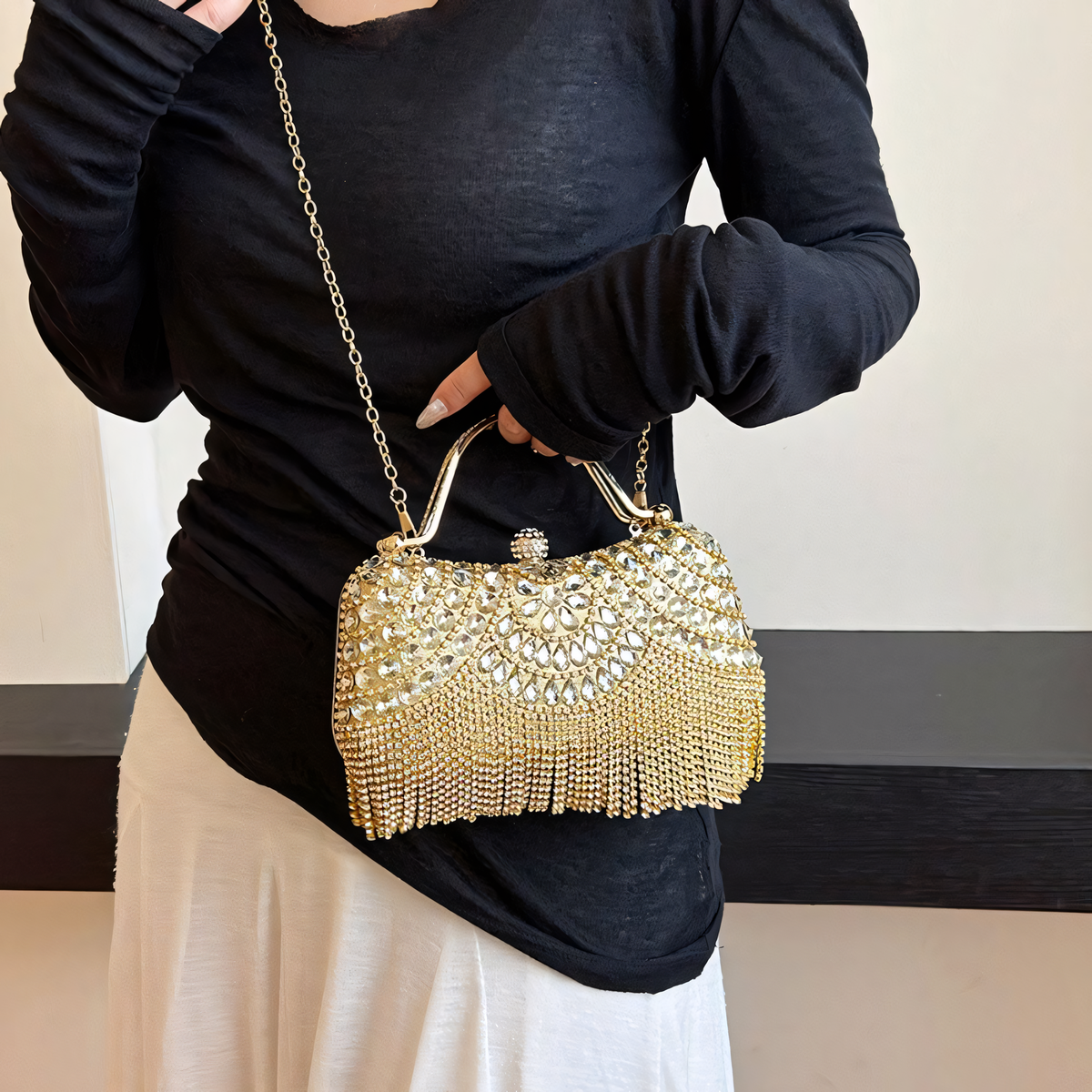 Crystal Tassel Evening Clutch Bag