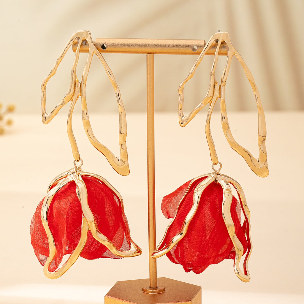 Fabric Rose Drop Earrings