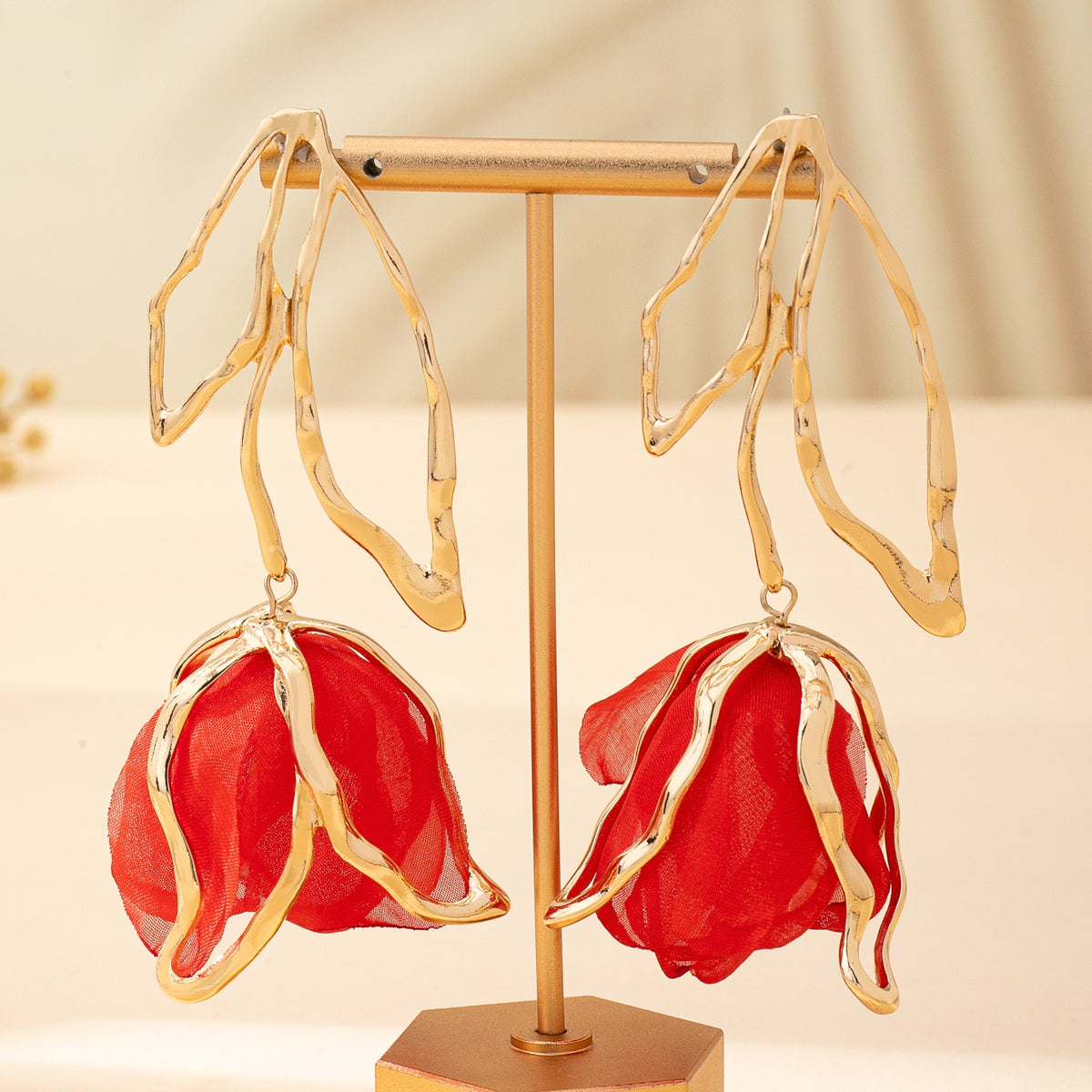Fabric Rose Drop Earrings