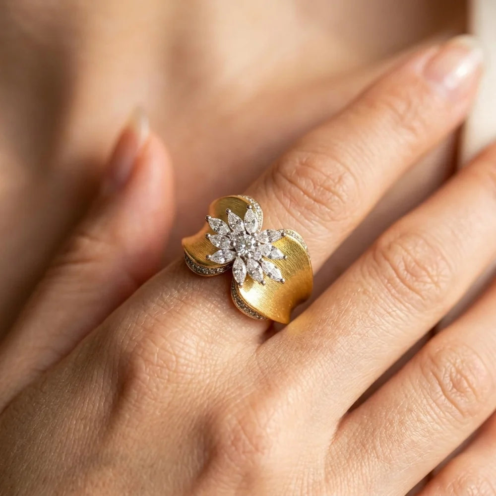 Brushed Crystal  Butterfly Ring