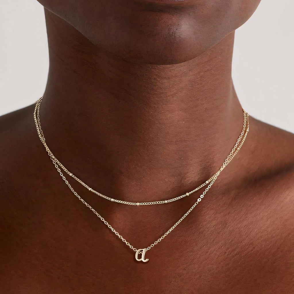 2pc 18k Dainty Initial Necklace