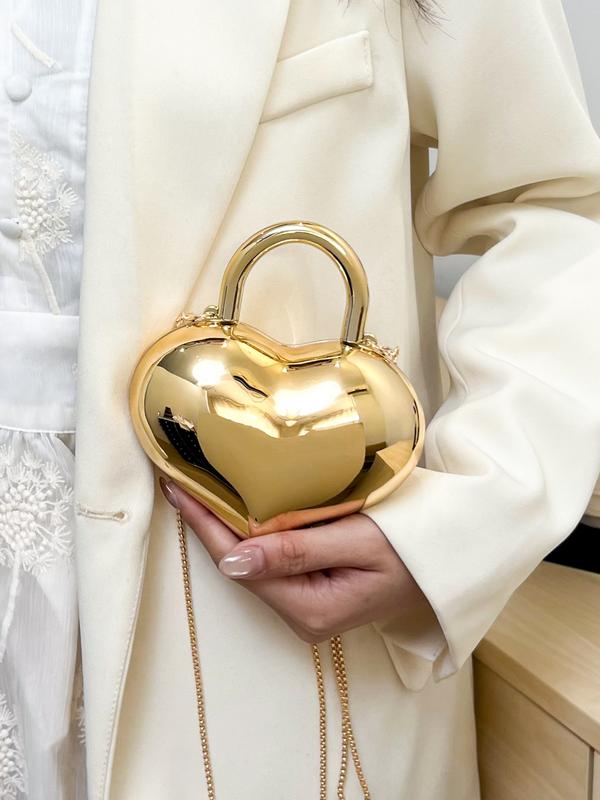 Metallic Heart Clutch Bag