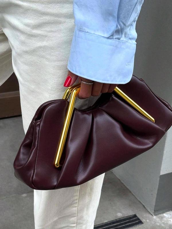 Ruched Clutch Bag with Angular Handle