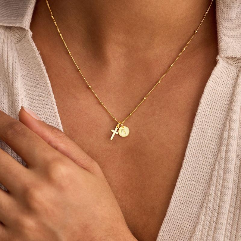 Dainty Cross Initial Necklace