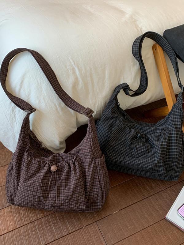 Plaid Canvas Hobo Crossbody Bag