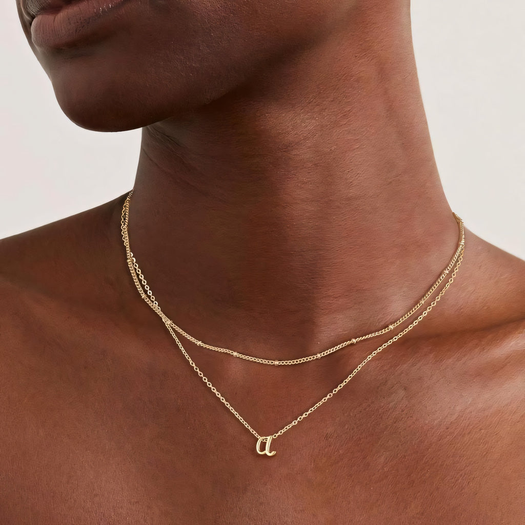 2pc 18k Dainty Initial Necklace