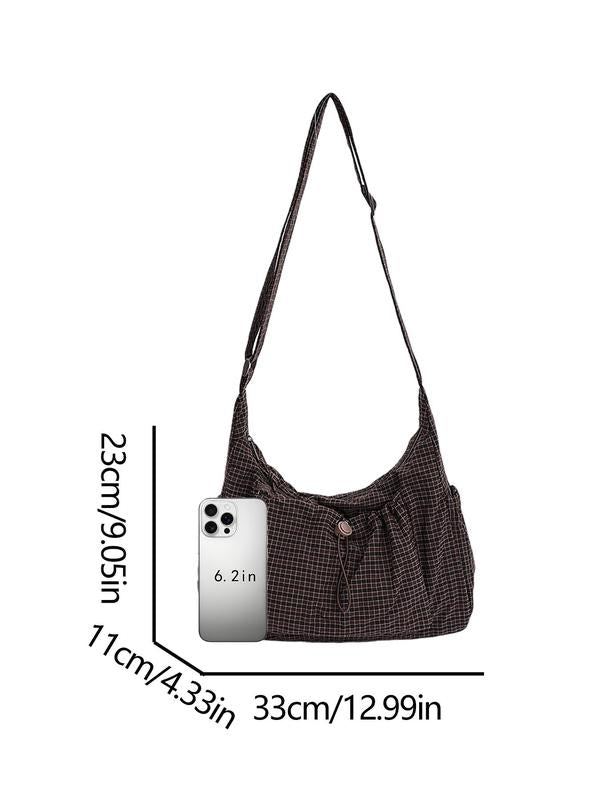 Plaid Canvas Hobo Crossbody Bag