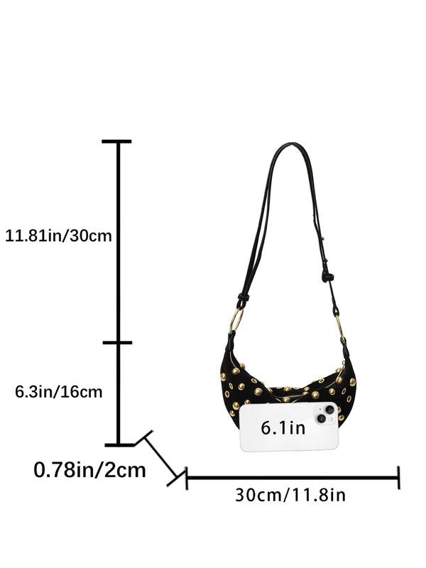 Studded Suede Crescent Bag