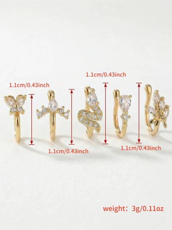 5PC Gold Crystal Nose Ring Set