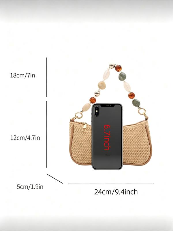 Woven Shoulder Bag with Beaded Strap