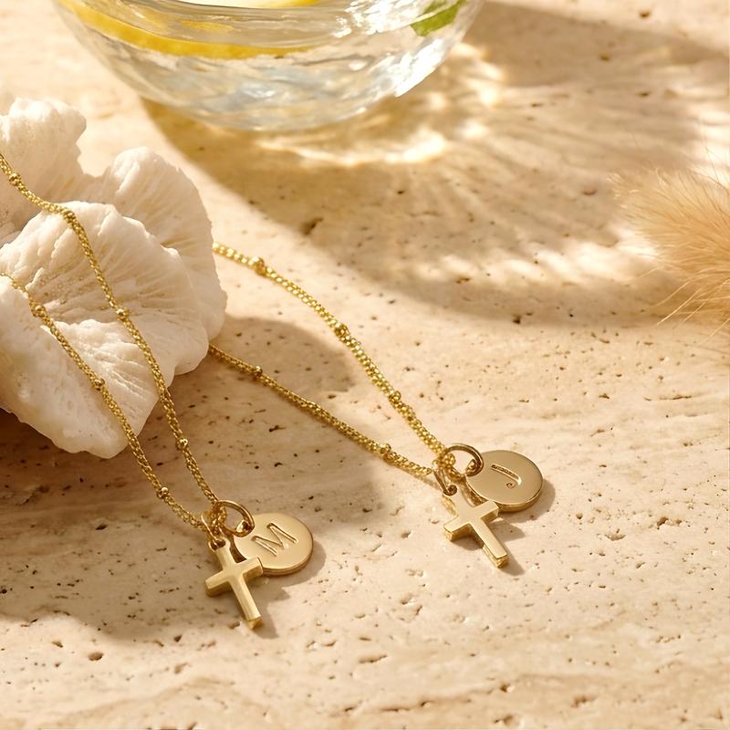 Dainty Cross Initial Necklace