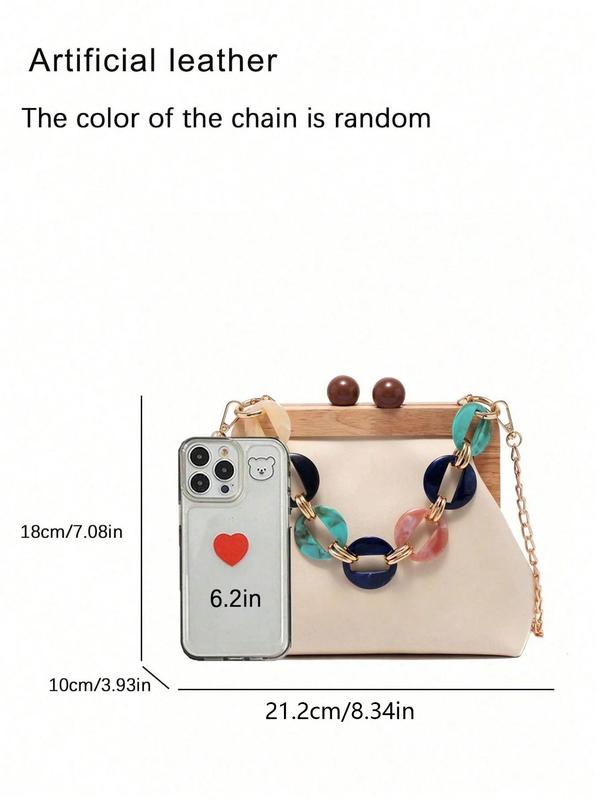 Wood Clasp Bag with Resin Chain Strap