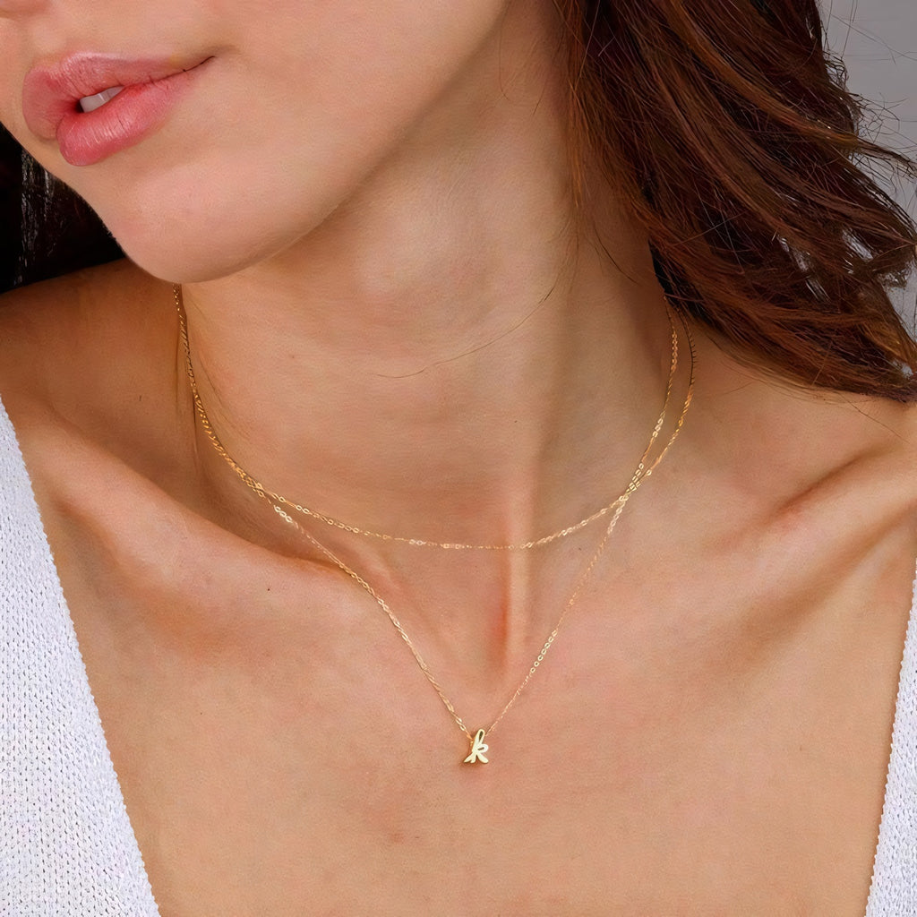 2pc 18k Dainty Initial Necklace