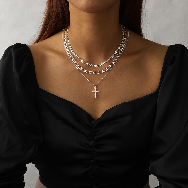 3pc 14k Layered Cross Necklace Stack