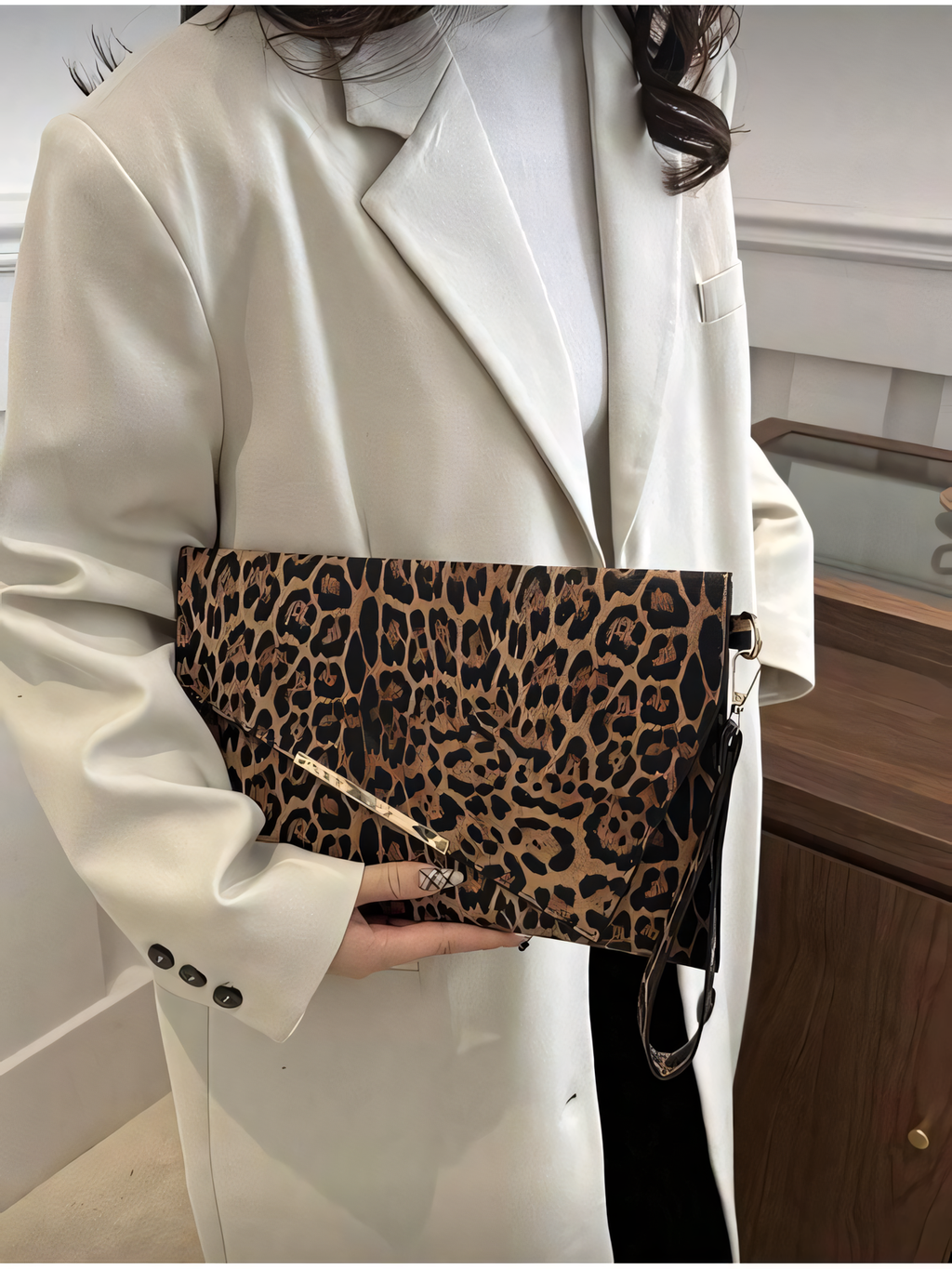Leopard Print Envelope Clutch Bag