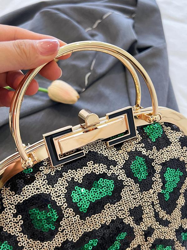 Sequin Leopard Print Clutch Bag
