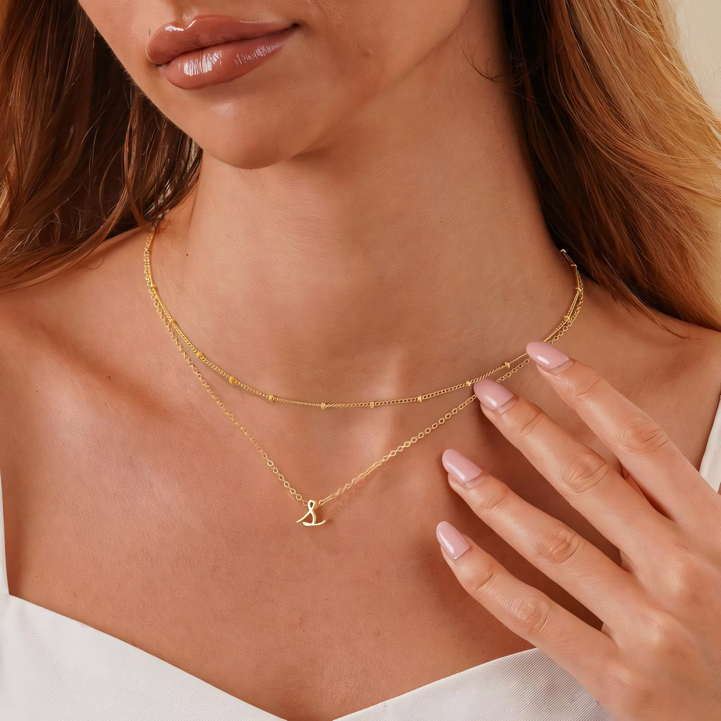 2pc 18k Dainty Initial Necklace