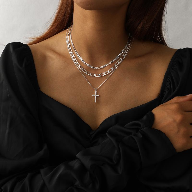 3pc 14k Layered Cross Necklace Stack