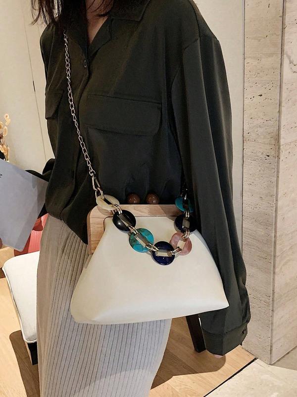 Wood Clasp Bag with Resin Chain Strap