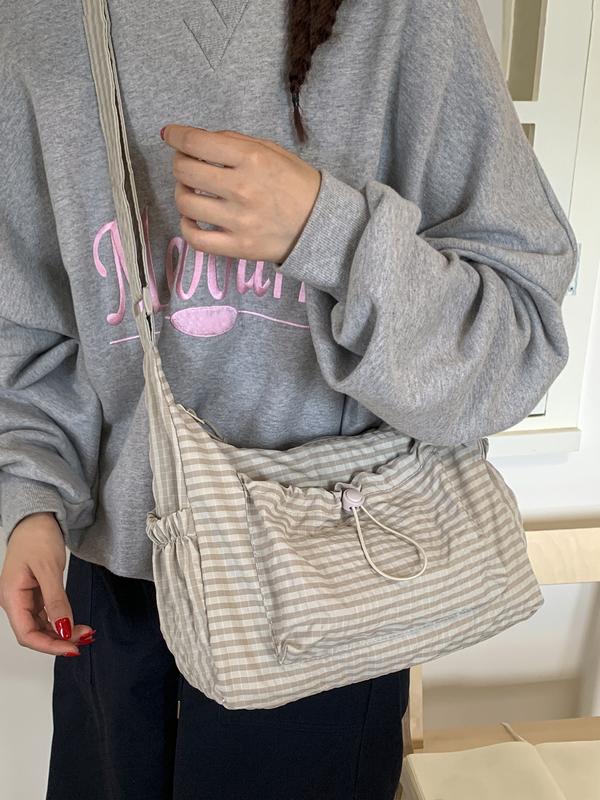 Plaid Canvas Hobo Crossbody Bag