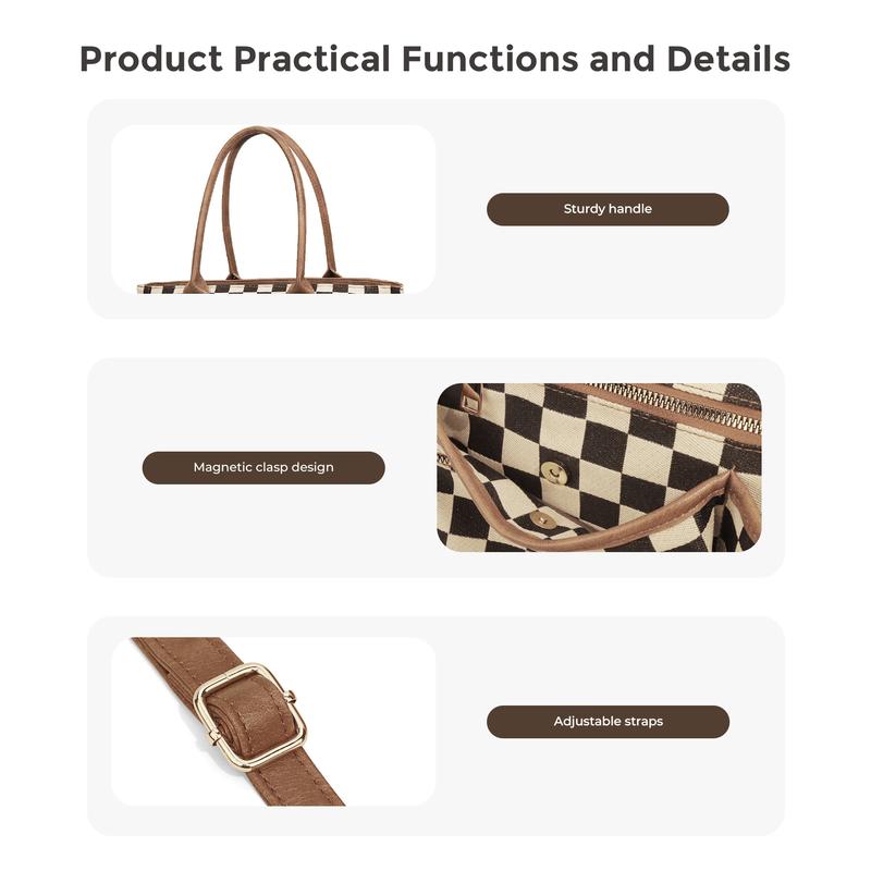 Checkered Multi-Pocket Tote Bag