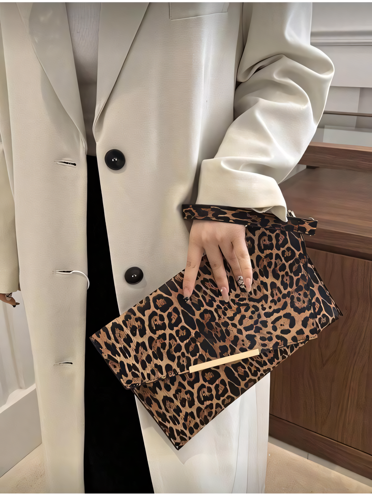 Leopard Print Envelope Clutch Bag