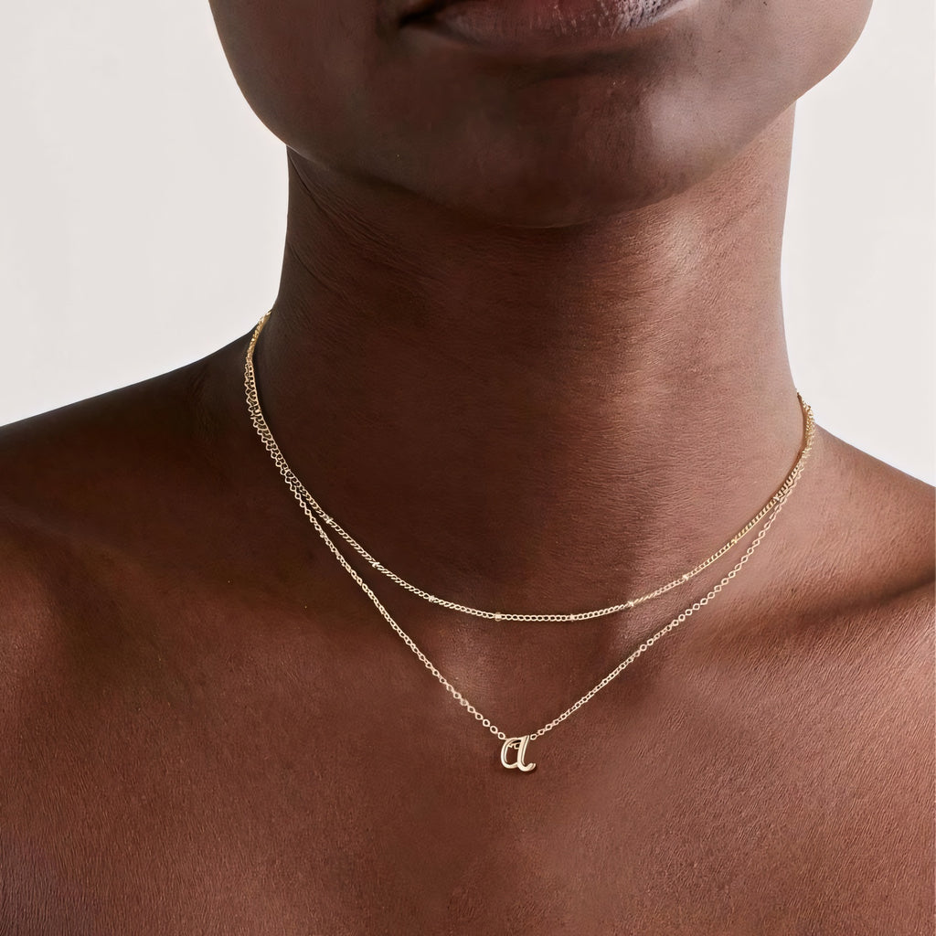 2pc 18k Dainty Initial Necklace