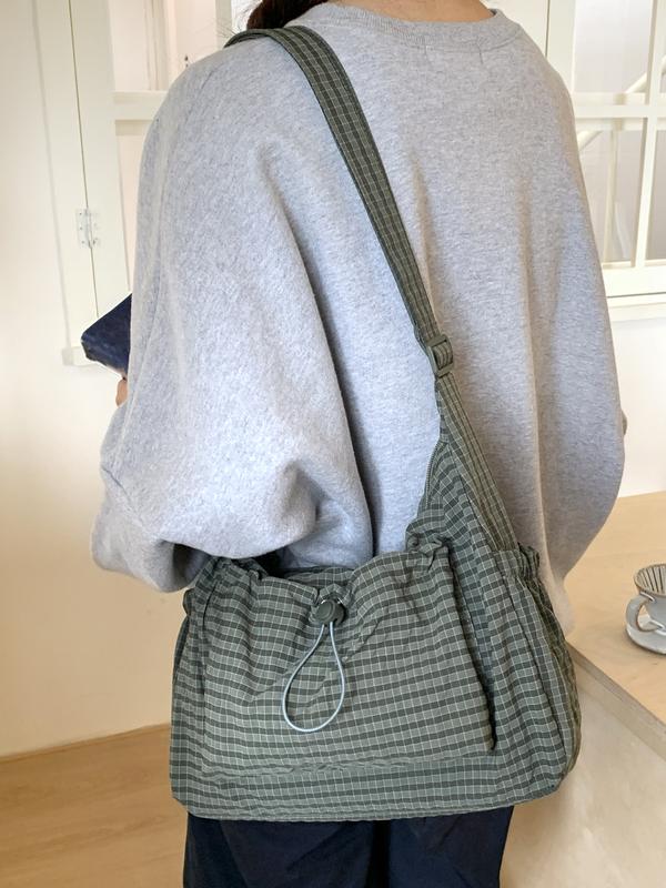 Plaid Canvas Hobo Crossbody Bag