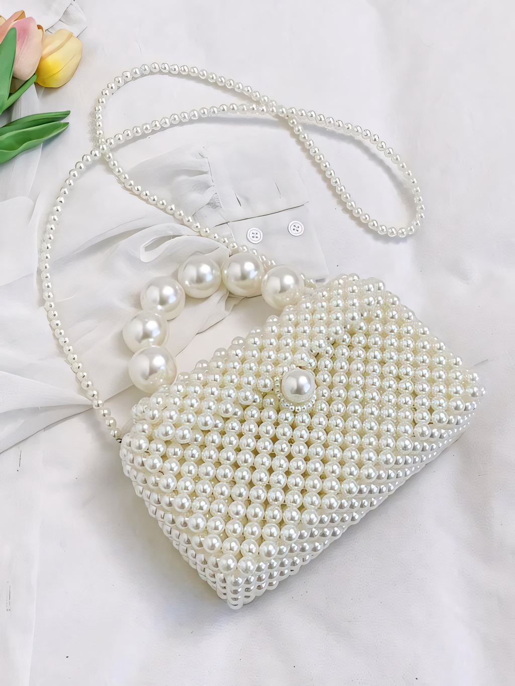 Handmade Pearl Beaded Clutch Bag